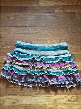 NWOT ROUHI Striped Multicolor Ruffle Knit Mini Skirt - Women's